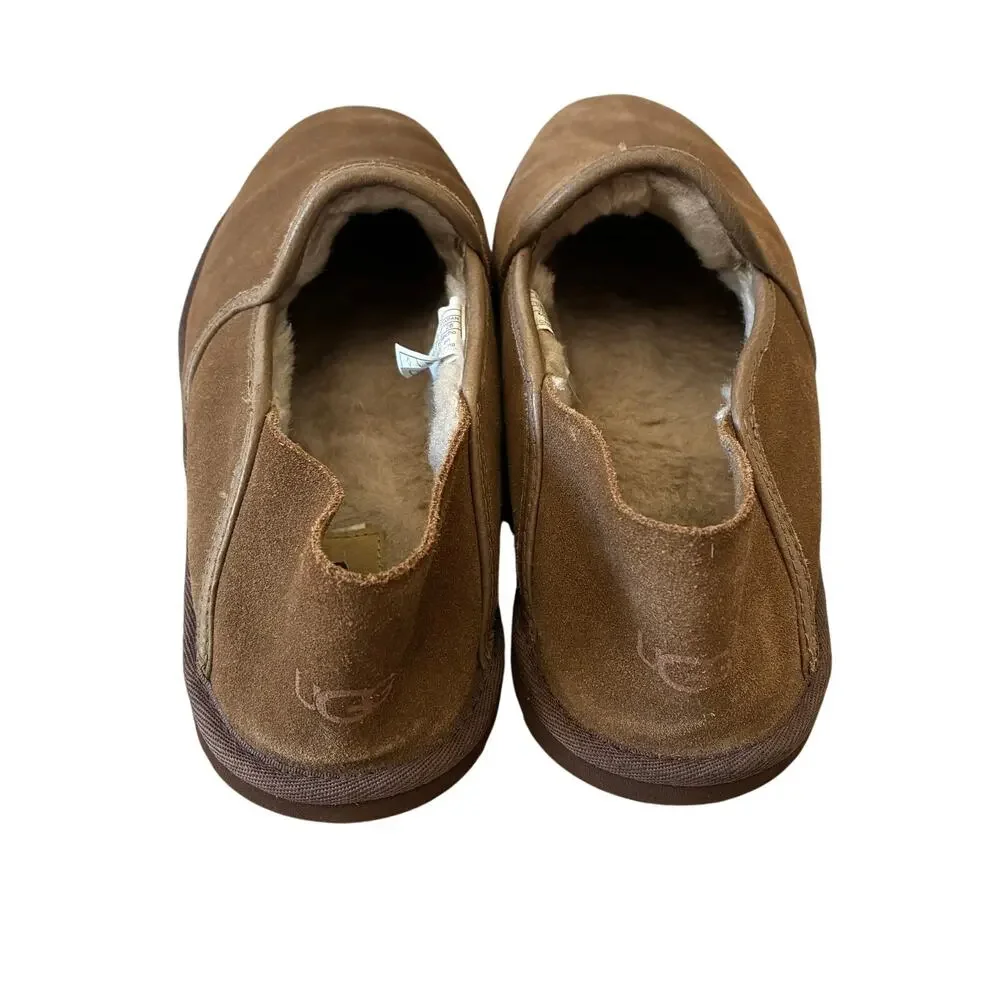 UGG Brown Suede Cooke Slip-On Shearling Lined Comfort Loafer Slippers Size 10
